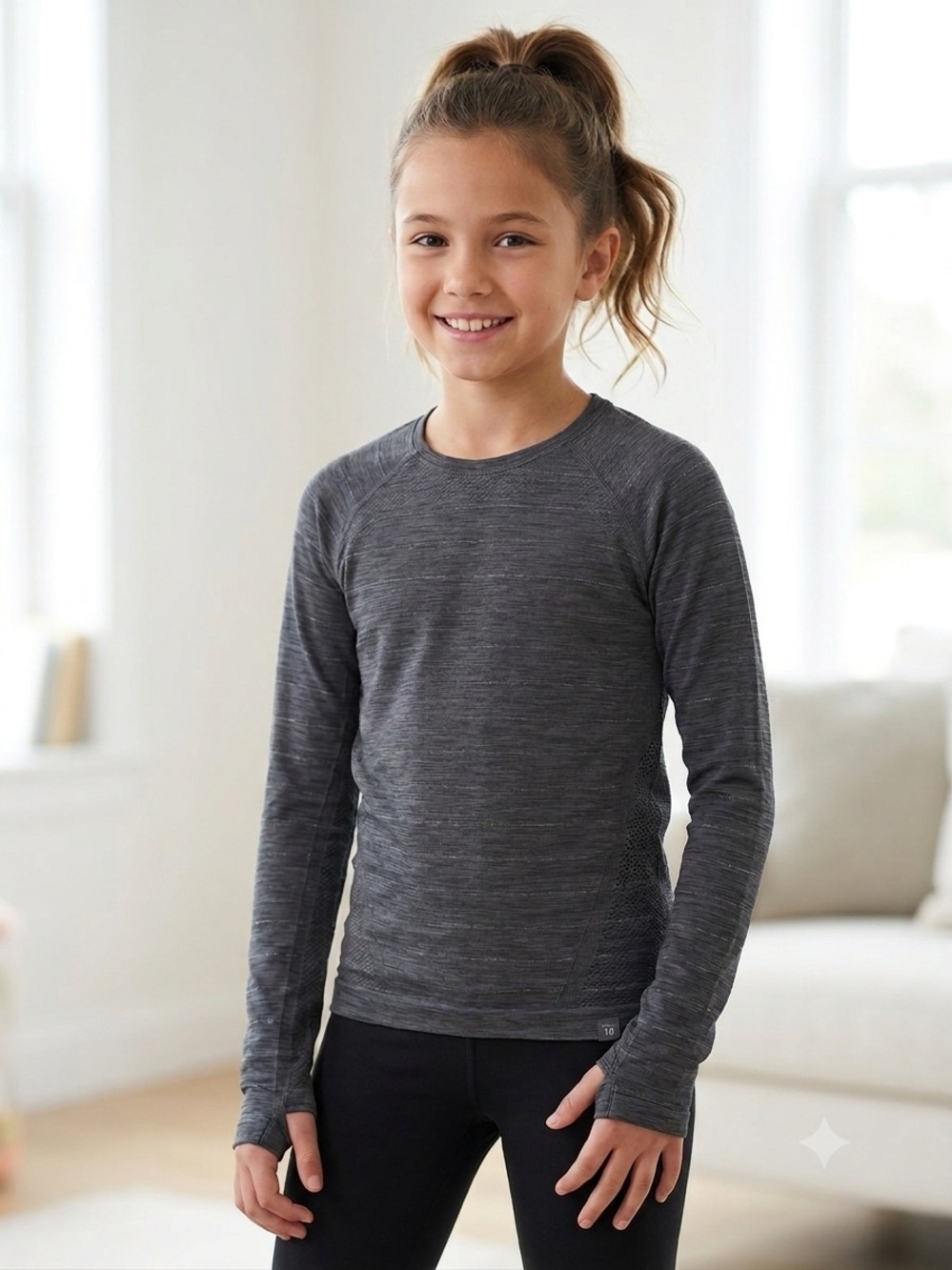 Athleta Girls’ Performance Long Sleeve Top – Size 10-12 – Charcoal Grey